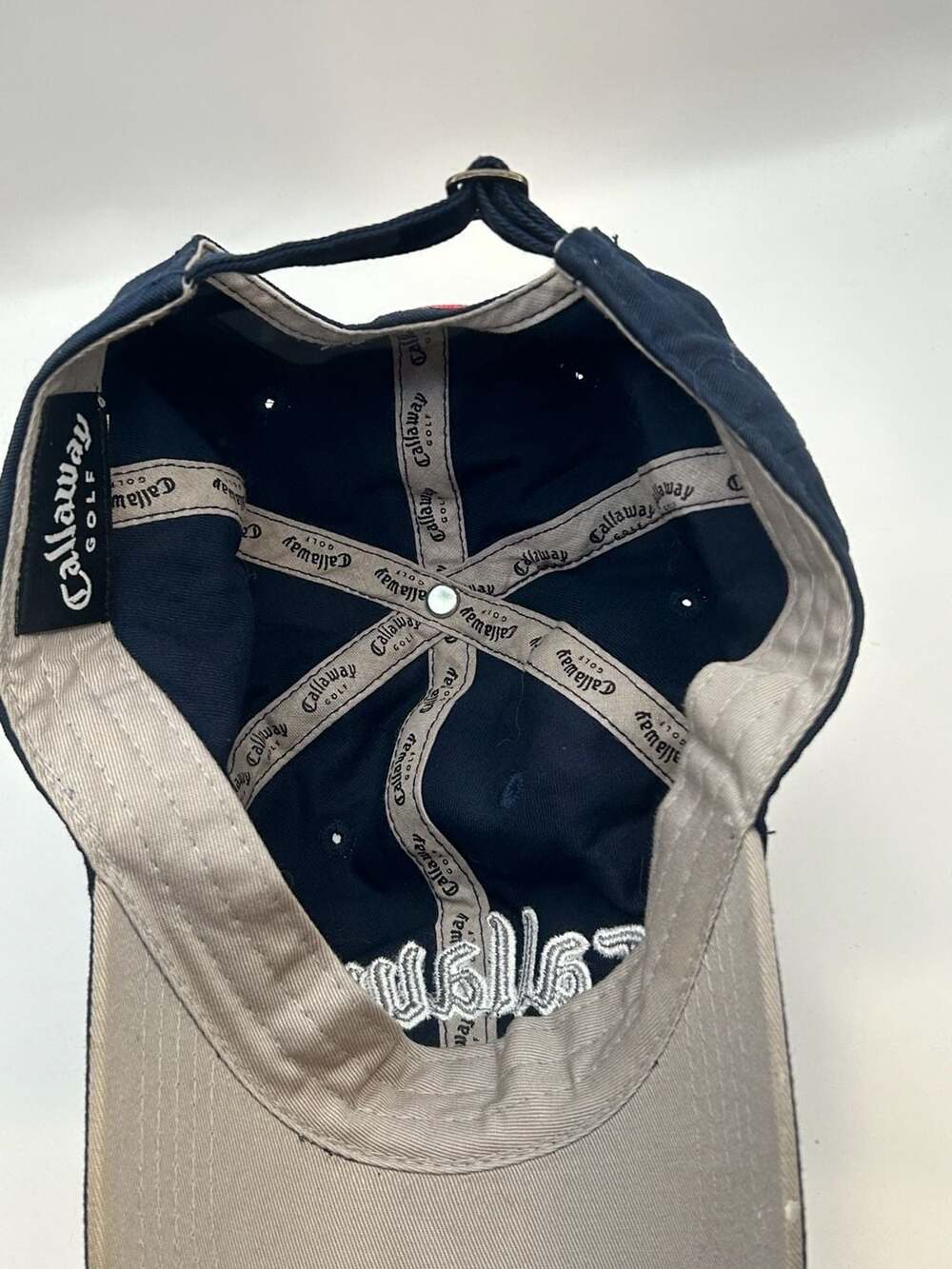 Callaway Golf Navy Blue Adjustable Strapback Hat with USA Flag Detail - Picture 2 of 9